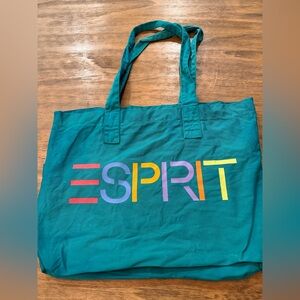 Vintage 90s Esprit canvas tote bag in teal with a colorful logo